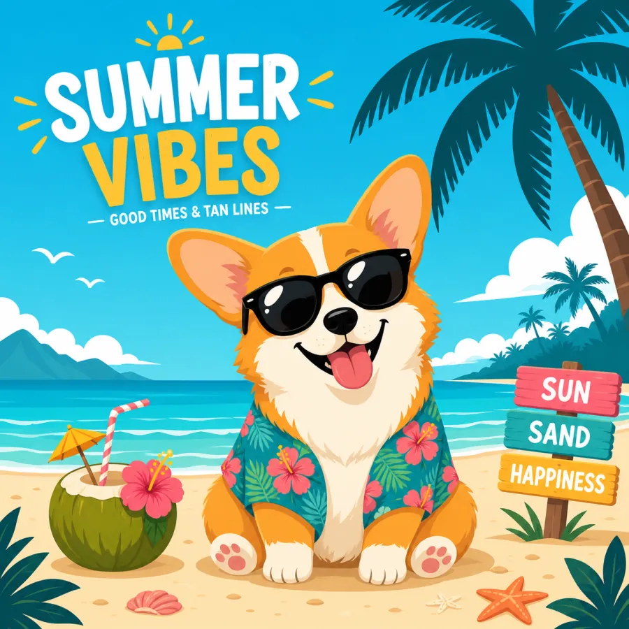 FireRed AI generated Summer Vibes corgi poster