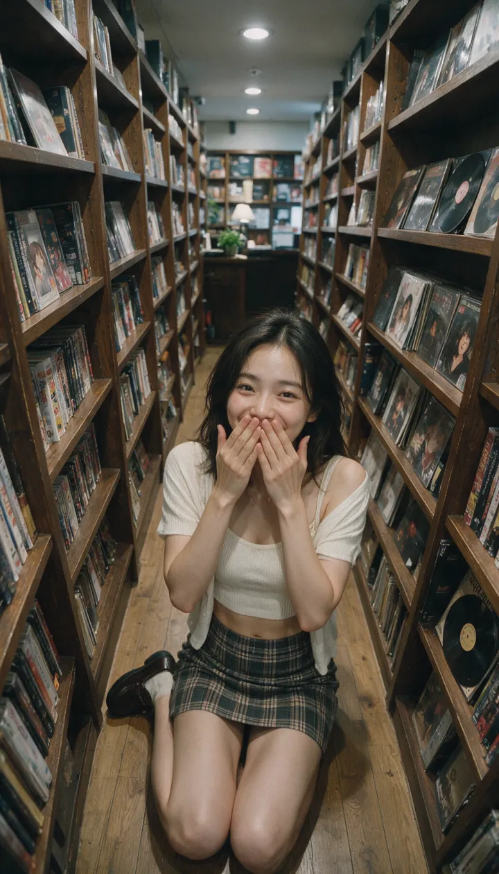 FireRed AI generated portrait of a woman inside a record store