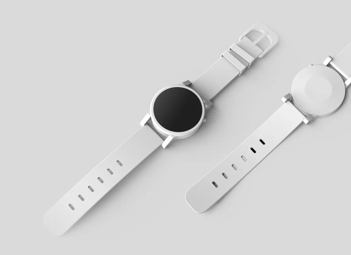 White watches arranged on a neutral background for a marketplace product image